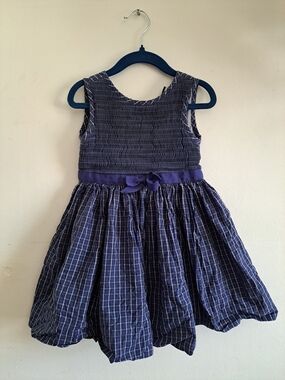 3/35$ Baby GAP Girls' Navy and White Checked Dress with Bow